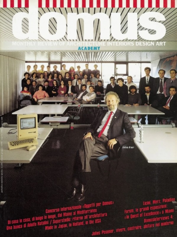 La copertina di Domus 648, marzo 1984, che immortala quel primo anno di Domus Academy: c’è Marco in prima fila