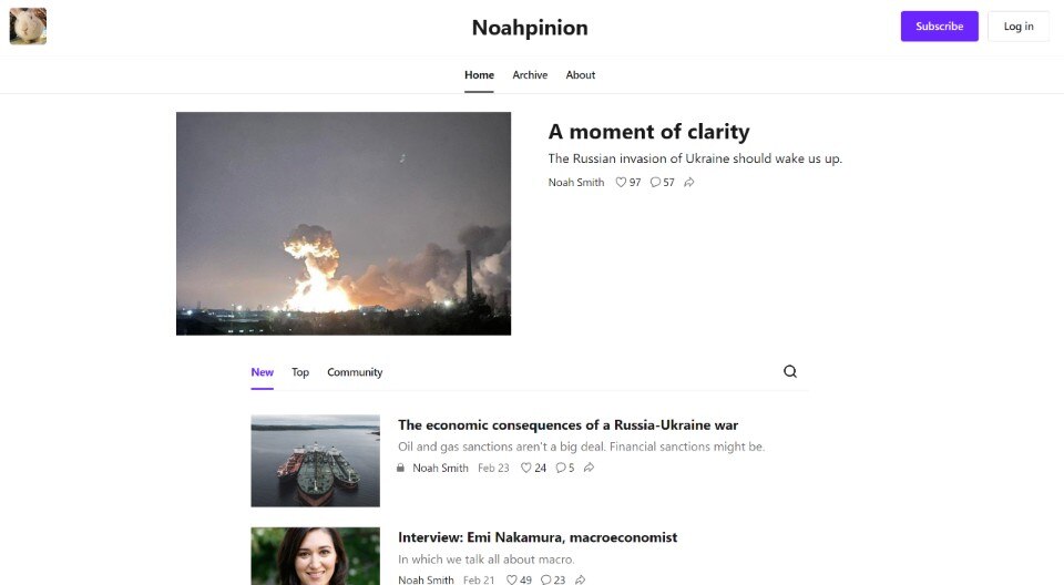 Noahpinion di Noah Smith, ex editorialista di Bloomberg Opinion, Substack. Foto frame Substack