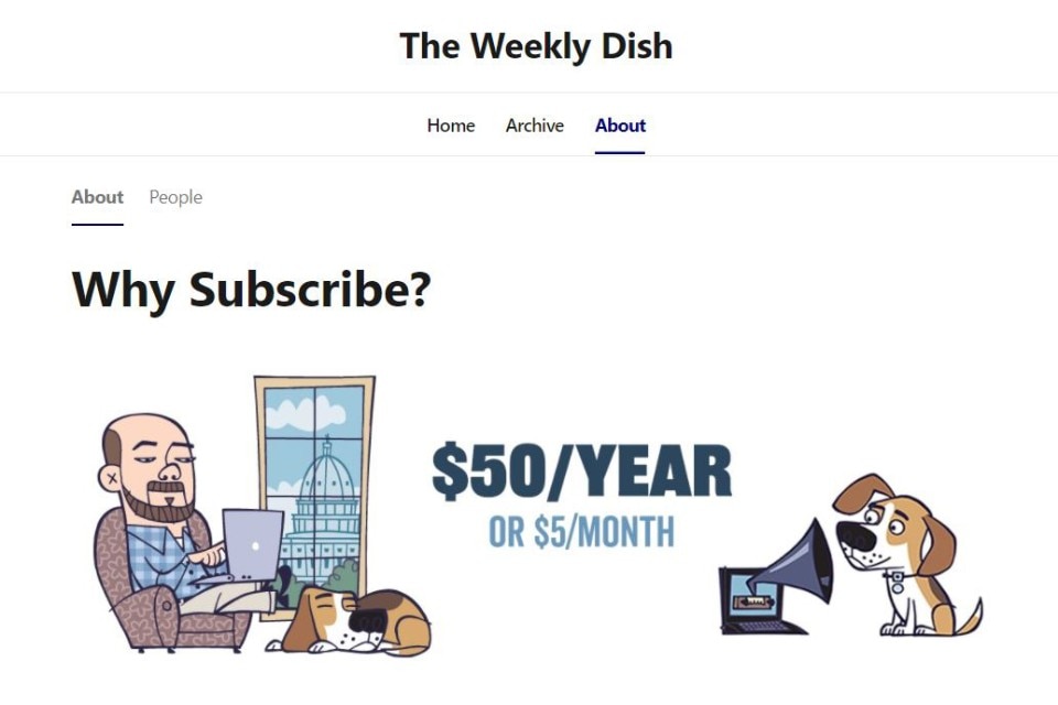 The Weekly Dish, Substack. Frame from website Substack