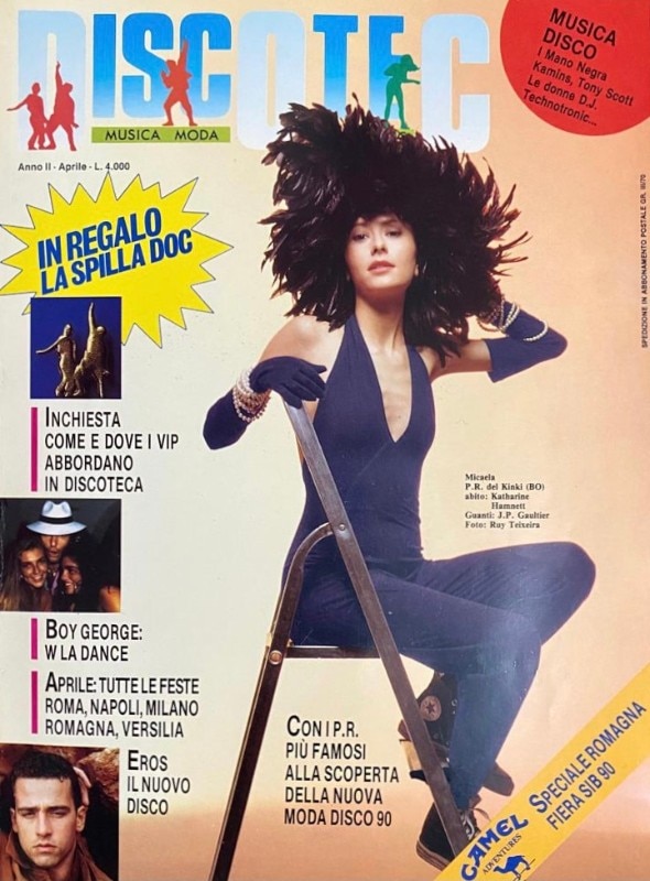 Micaela sulla copertina di Discotec, Aprile 1990. Foto su gentile concessione di Micaela Zanni.
