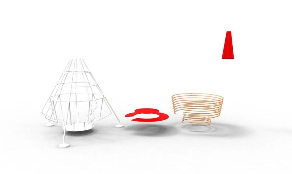 L’acceleratore di talenti che Ragni progetterà per l’allestimento del Campari Bar è costituito da una struttura in tubolare, una seduta e piano di appoggio, listelli in legno per l’appoggio della seduta e una punta luminosa