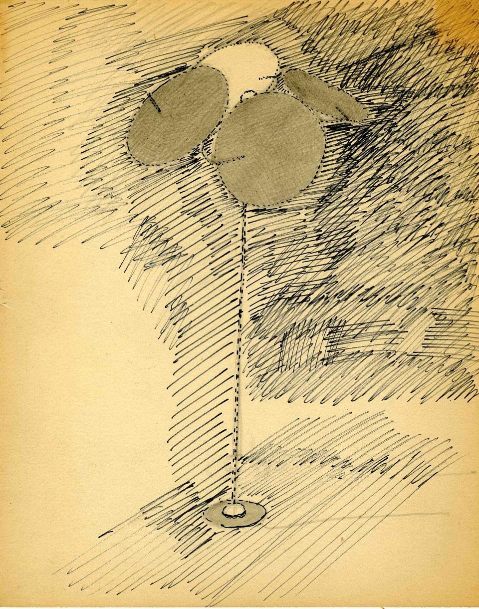 Schizzo della lampada Monet, Oluce (1980) di Vico Magistretti.