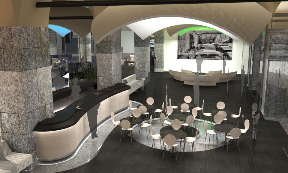 Giuigiaro Architettura, il punto ristoro con le scenografiche vele che rendono vivo lo spazio anche di notte.