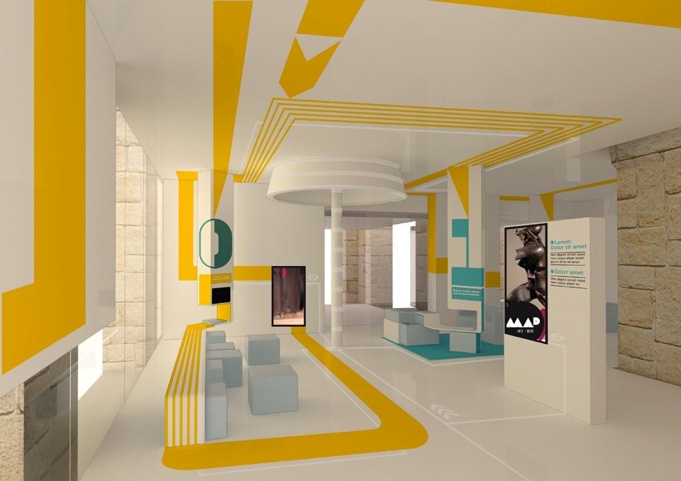 Il progetto selezionato dello Studio Italo Rota con la colonna-lampada che sostiene la struttura.<br /> Sopra: Lo spazio conferenze del nuovo Broletto.