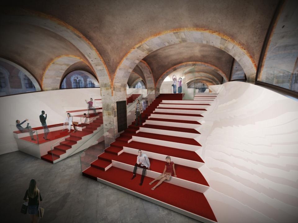 Studio Novembre, il piano inclinato che connette i due livelli e ospita l’area lounge/relax e conferenze.