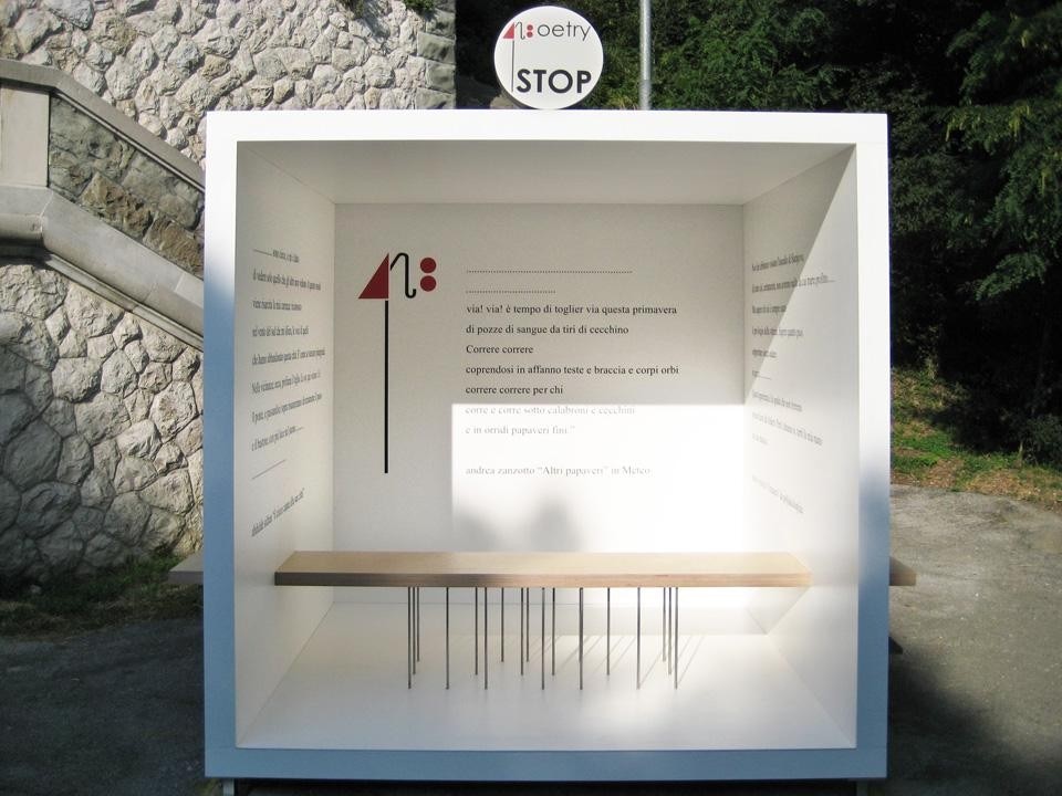 Antonio Villas, Poetry stop, prima tappa di un percorso poetico, Parco di San Giovanni, Trieste.