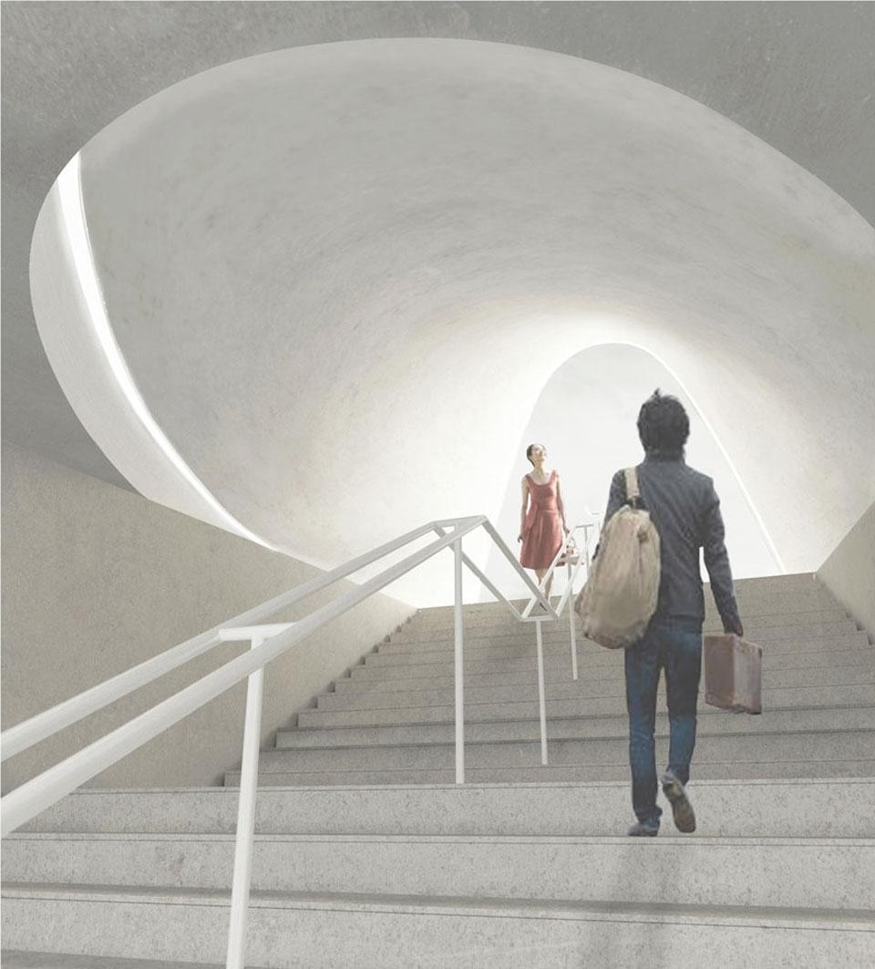 Rendering degli interni in cemento bianco lucidato