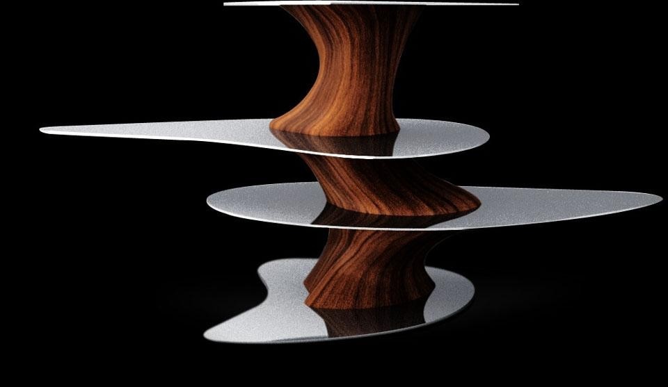 Vassoio Floating Earth in mogano e acciaio di 
Ma Yansong