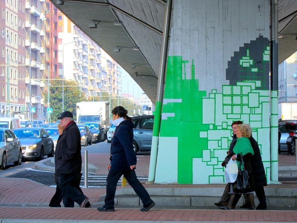 Cavalcavia di Corvetto a Milano con un’opera di design ambientale dell'artista Zedz