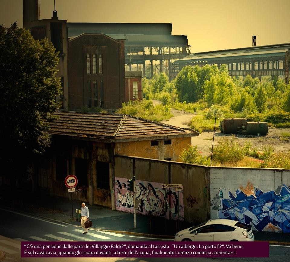 L'arrivo di Lorenzo, protagonista del fotoromanzo <i>Ricordami per sempre</i>, al villaggio Falck di Sesto San Giovanni