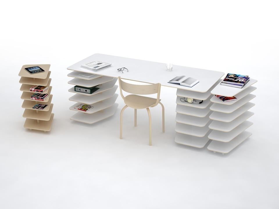 Objekten, Strates, scrivania e mobiletto a scomparti (design Mathieu Lehanneur)