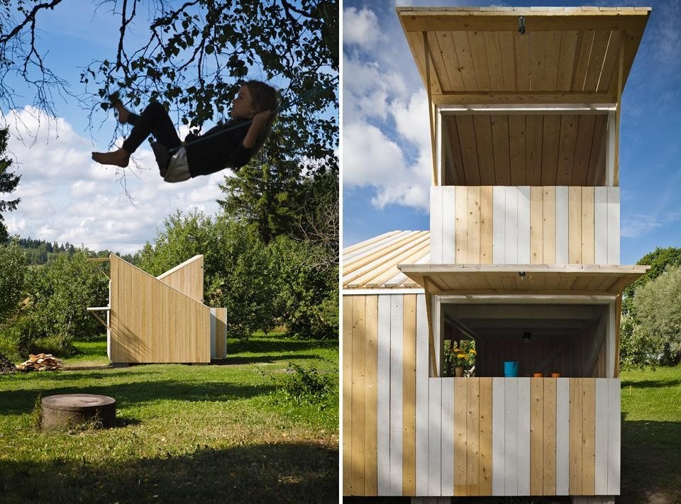 L'intera casa è in legno—struttura, pavimenti, pareti e tetto—e utilizza tecniche costruttive tradizionali