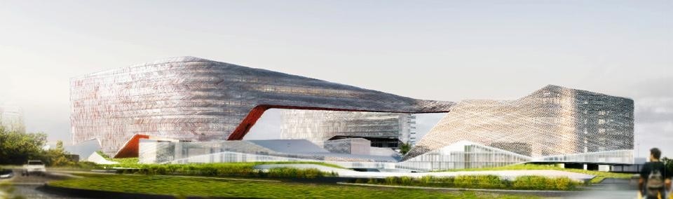Qui e sopra, il progetto vincitore di <a href= "http://www.morphosis.com/"
TARGET= "_BLANK">Morphosis Architects</A>