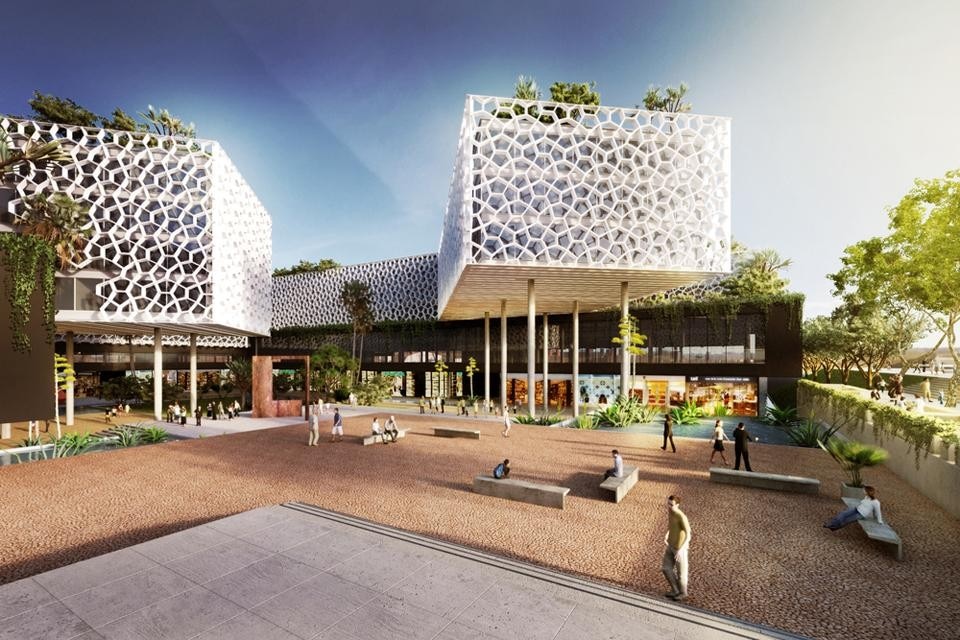 Il complesso multiuso per Brasilia, Forte, Gimenes & Marcondes Ferraz Arquitetos, vista dalla piazza, render