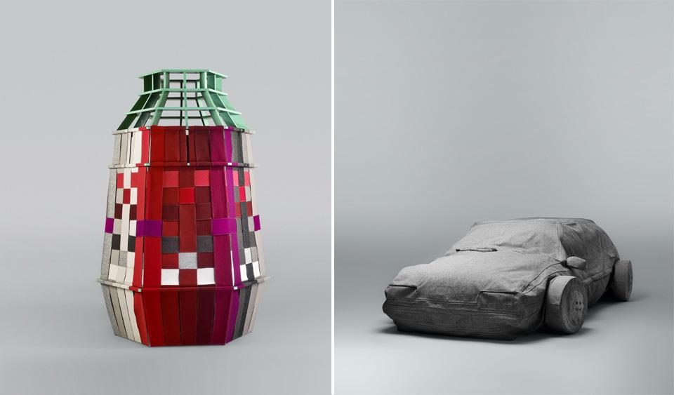 A sinistra: reinterpretazione di Hallingdal 65 per Kvadrat di Sofie Brunner. A destra: Bless, reinterpretazione di Hallingdal 65 per Kvadrat