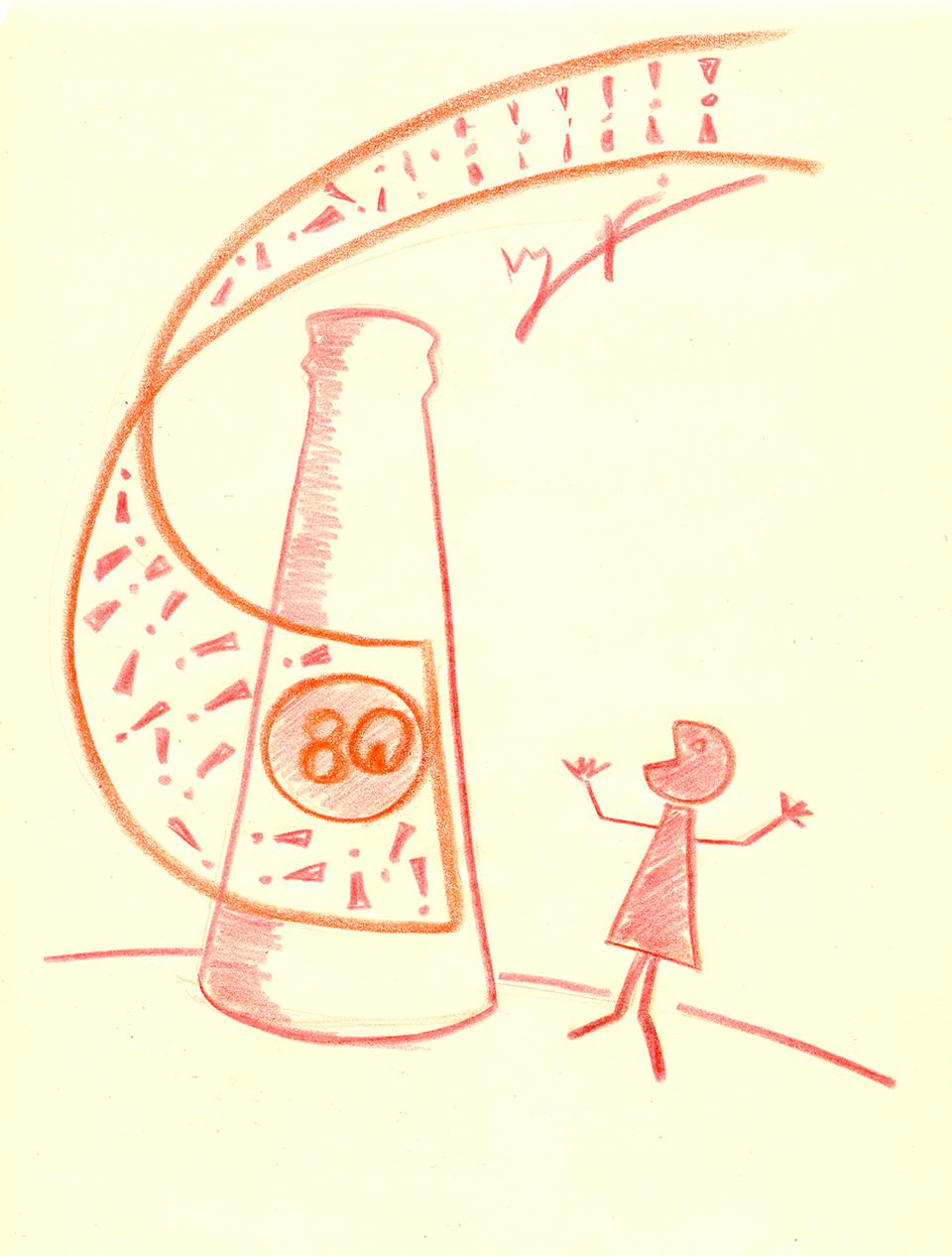 Bozzetto di Matteo Ragni per la nuova bottiglietta di Camparisoda