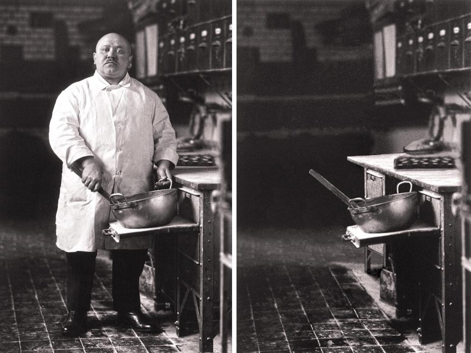 A sinistra: August Sander, Pasticciere, 1928 © Die Photographische Sammlung/SK-Stiftung Kultur – August Sander Archiv, Koln – VG-Bild Kunst, Bonn, 2011. A destra: Michael Somoroff, Pasticciere, 2007 © courtesy dell’artista

