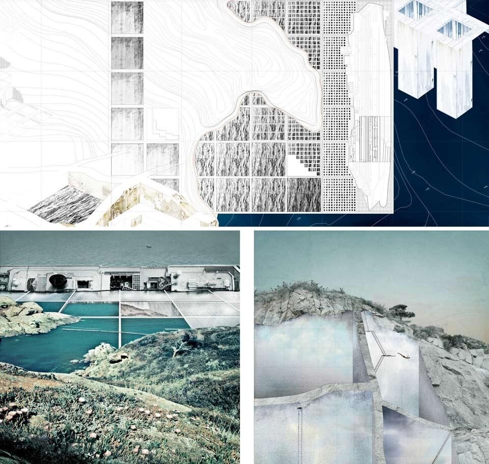 Wynn Chandra, terzo premio ex-aequo, New Concordia Island Contest. Il progetto prevede una nuova struttura geologica in cui gli ambienti acquatici naturali
sono legati agli strati di roccia dell'Isola del Giglio