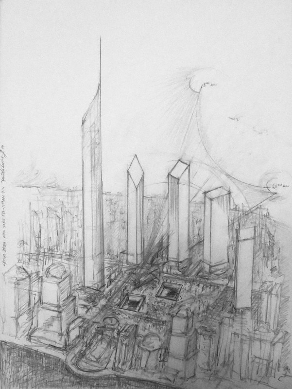 Libeskind, World Trade Center, 57,2 cm x 76,2 cm, matita su pergamena, 2003