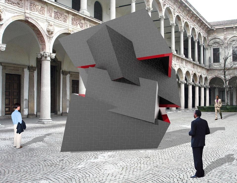 In apertura e sopra: Daniel Libeskind, anteprima del progetto <i>Beyond The Wall</i> per il Gruppo Cosentino. Fuorisalone 2013, Università degli Studi di Milano, via Festa del Perdono 7