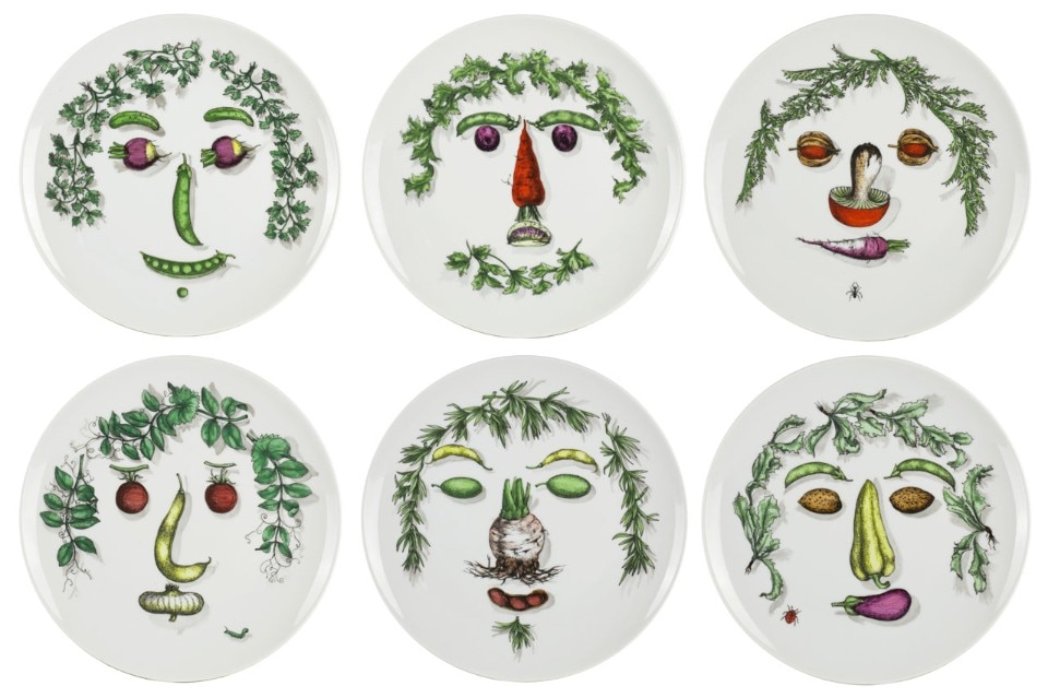 Fornasetti, set di sei piatti Arcimboldesca