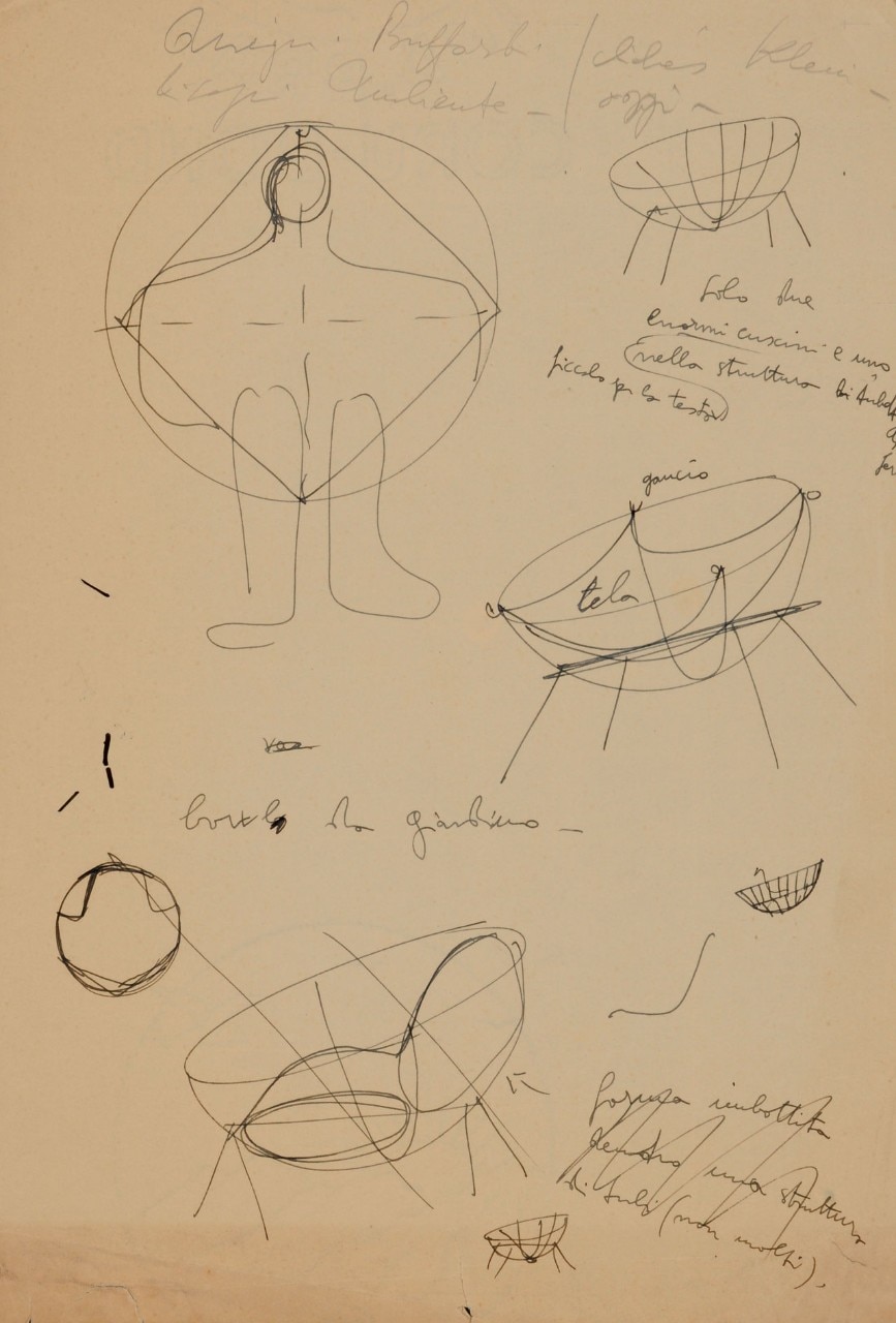 Lina Bo Bardi, Bowl Chair, sketches
