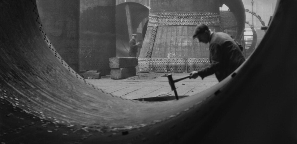 Emil Otto Hoppé, <i>Rotary Kilns Under Construction in the Boiler Shop, Vickers-Armstrongs Steel Foundry</i>, Tyneside, 1928 (detail). England Modern Digital Print. © E.O. Hoppé Estate Collection / Curatorial Assistance