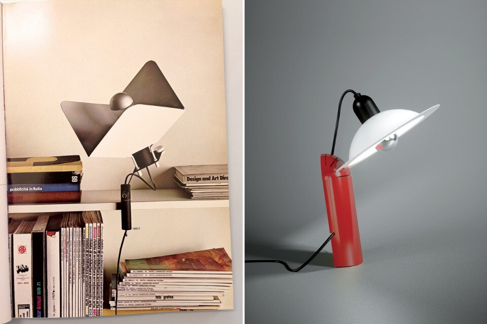 <b>A sinistra</b>: Joe Colombo, Topo, Stilnovo. <b>A destra</b>: Joe Colombo, Triedro, Stilnovo