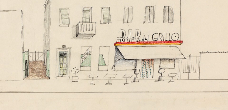 . Steinberg at his drawing table in his room above the Bar Il Grillo. Milan, 1930s.  Saul Steinberg Papers, Beinecke Rare Book and Manuscript Library, Yale University. © The Saul Steinberg Foundation/ARS, NY