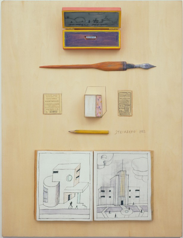 Saul Steiberg, <i>Milano Venezia</i>, 1982. Mixed media on board, 53.3 x 40.6 x 7.6 cm. Private collection. © The Saul Steinberg Foundation/ARS, NY