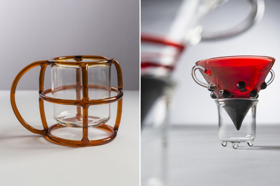 <b>A sinistra</b>: Eunice Park, Bicchiere, Framed Glass. <b>A destra</b>: Hyuen-Hee Seo, Piccolo portafrutta Strawberries