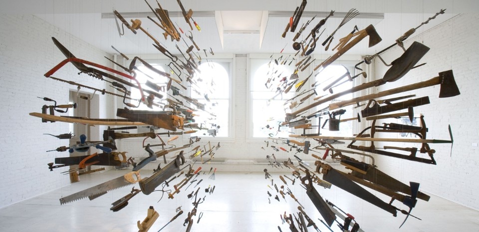 Damián Ortega, <i>Controller of the Universe</i>, 2007 Found tools and wires Variable dimensions Courtesy of the artist, White Cube, London and P.S.1. Contemporary Art Center, 2008.