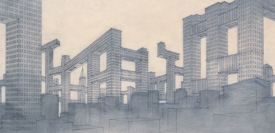 Piero Portaluppi, Studio per il grattacielo S. K. N. E. New York (USA) — 1920 (non realizzato). Prospettiva, 1920
