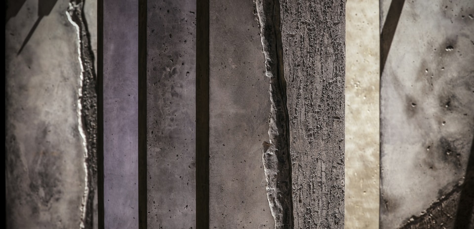 Grafton Architects and Graphic Relief for Irish Design 2015, The Ogham Wall. View of the installation at the V&A’s Tapestry Gallery, London