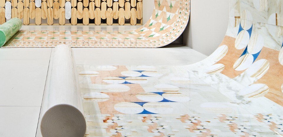 Patricia Urquiola, Papiro Collection, Budri. Vista dell'allestimento presentato a Marmomacc