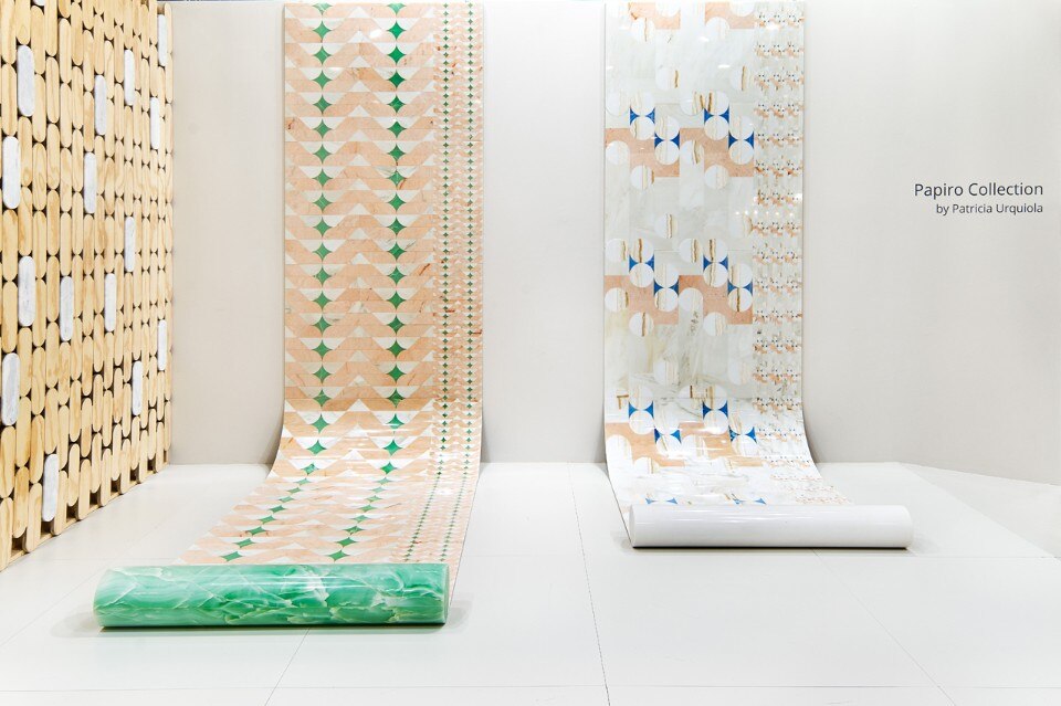 Patricia Urquiola, Papiro Collection, Budri. Vista dell'allestimento presentato a Marmomacc