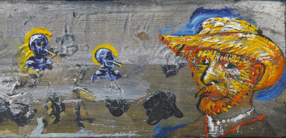 2)	Enzo Cucchi, serie <i>Van Gogh</i>, olio su tela, cm 24x9, 2011 (dettaglio). Courtesy galleria Poggiali e Forconi