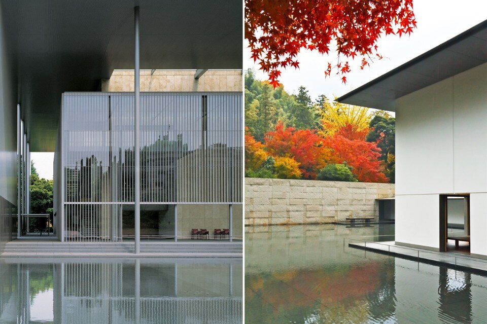 <b>Left</b>: Yoshio Taniguchi, The Gallery of Horyuji Treasures, Tokyo National Museum. Photo Toshiharu Kitajima. <b>Right</b>:  Yoshio Taniguchi, Suzuki Daisetsu Museum, Kanazawa. Photo Toshiharu Kitajima