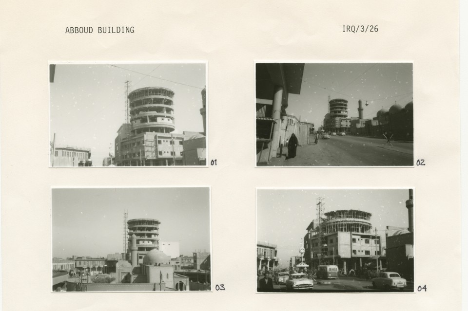 Rifat Chadirji, IRQ/331/026: E. Abboud Building, Baghdad, 1955. Photographic paste-ups, 8.27” × 11.69”. Courtesy of the Arab Image Foundation
