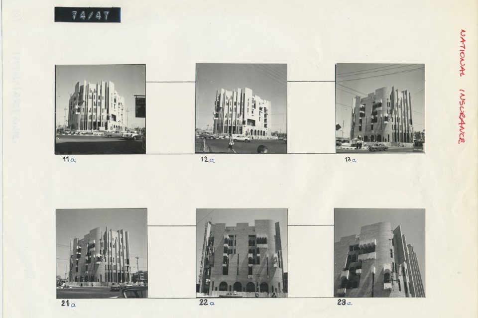 Rifat Chadirji, IRQ/338/151: Administration Offices, National Insurance Company, Mosul, 1969. Photographic paste-ups, 8.27” × 11.69”. Courtesy of the Arab Image Foundation