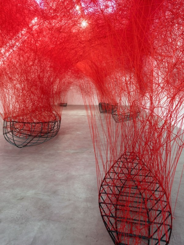 Chiharu Shiota, Uncertain Journey, 2016, installation view. Courtesy the artist and Blain|Southern, Photo: Christian Glaeser