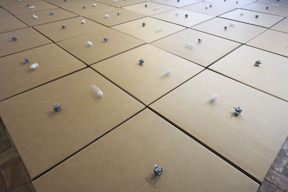 Zimoun, <i>605 prepared dc-motors, cardboard boxes</i>