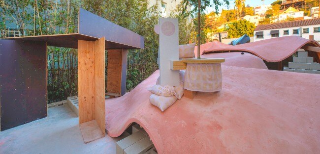 The kid gets out of the picture, installation view at M&A Courtyard, Los Angeles, 2016