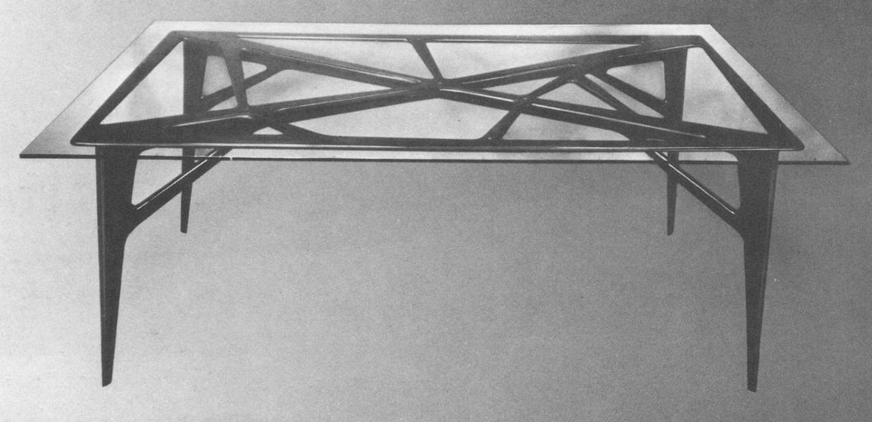 Ico Parisi, tavolo in palissandro con piano in cristallo, 1948