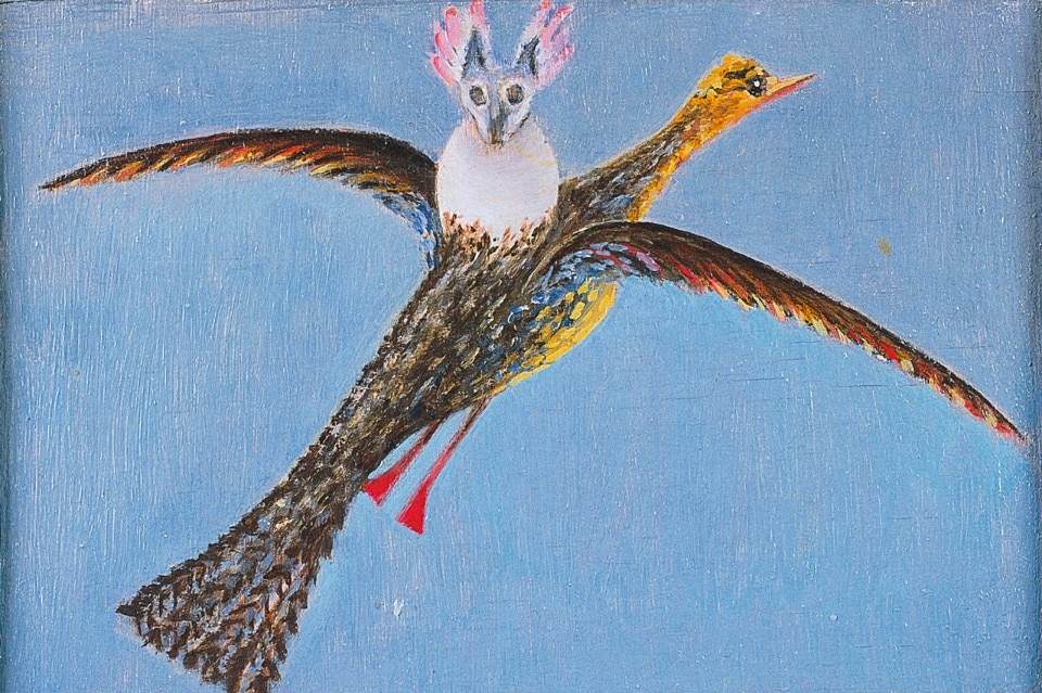 Meret Oppenheim, Vogel mit Parasit, 1939. Olio su tavola, 10.5x15 cm. Collezione privata