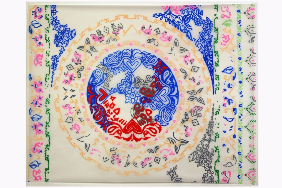 Studi per l'altare della chiesa di San Giacomo Maggiore di Sedrina, 2006, inchiostro oro su carta, disegno 100 x 150 cm