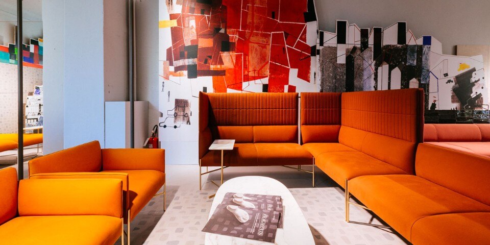 Ceramiche Piemme, veduta dell'installazione a Falegnameria Cavalleroni, Milano, 2017