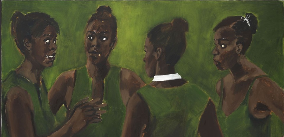  Lynette Yiadom-Boakye, A Conflagration, 2017. Olio su lino, 200 x 250 cm. Courtesy the artist; Corvi-Mora, London, e Jack Shainman Gallery, New York 