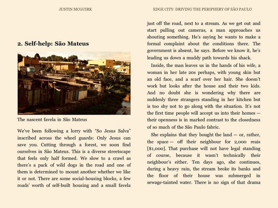 Justin McGuirk, <em>Edge City. Driving the Periphery of São Paulo</em>, Strelka Press, Mosca 2012. Dettaglio pagine interne