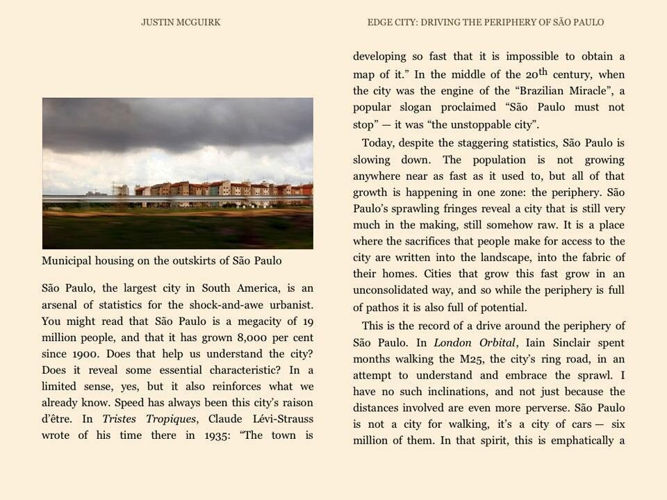Justin McGuirk, <em>Edge City. Driving the Periphery of São Paulo</em>, Strelka Press, Mosca 2012. Dettaglio pagine interne